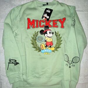 Disney Mint Green Mickey Mouse Tennis Crewneck Sweater, mens